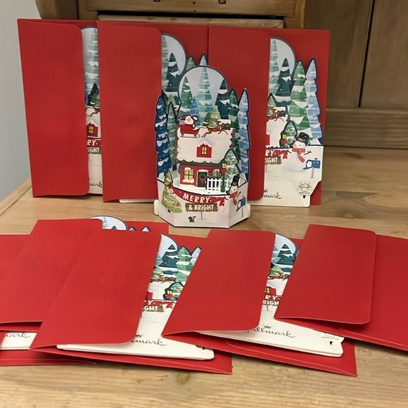 Hallmark Wonderfolds Pop-Up Christmas Cards Set of 8 Santa Roof Merry & Bright - Picture 2 of 5